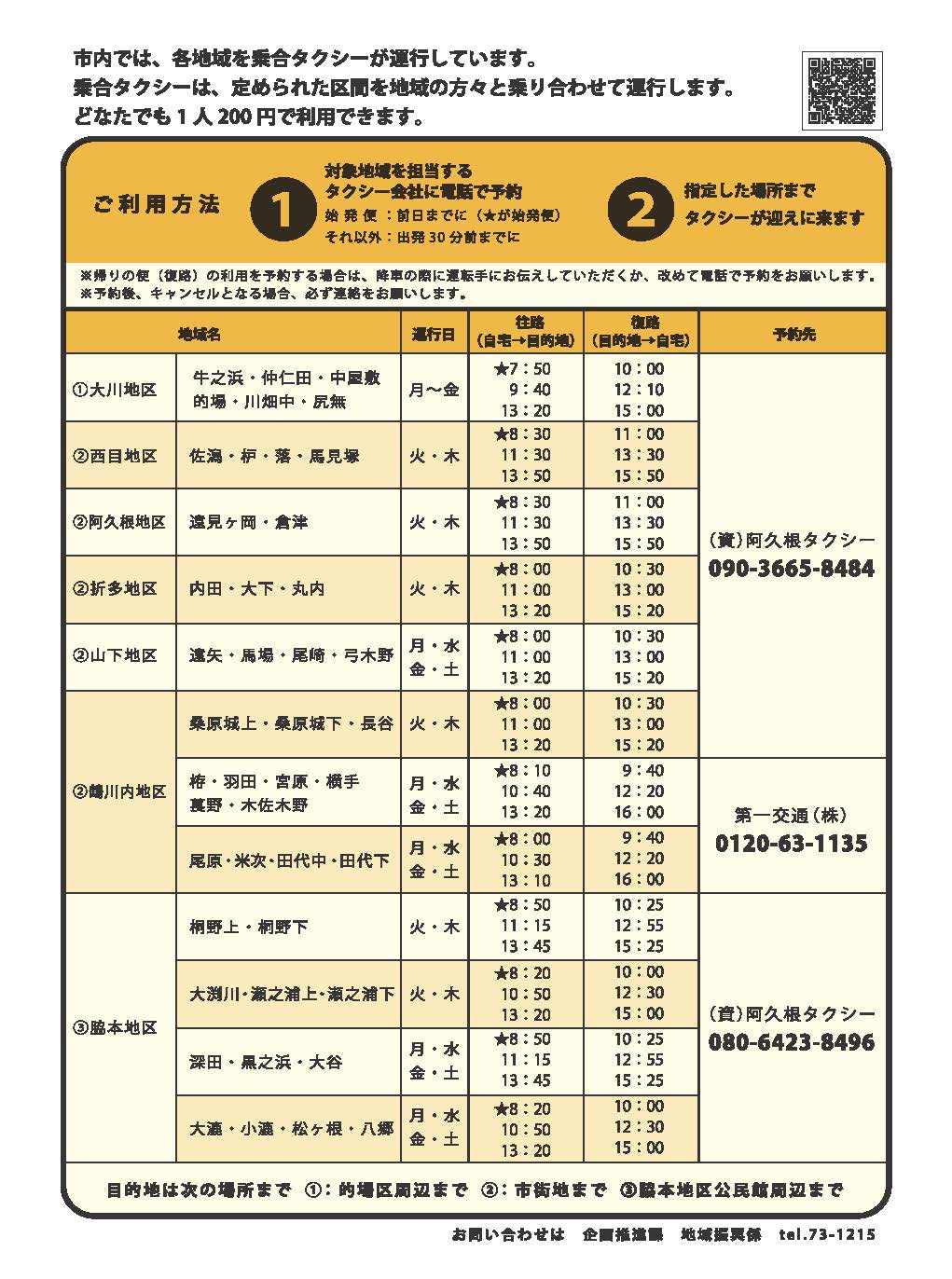 「こんな時こそ、乗合タクシー。」のチラシの裏面の画像