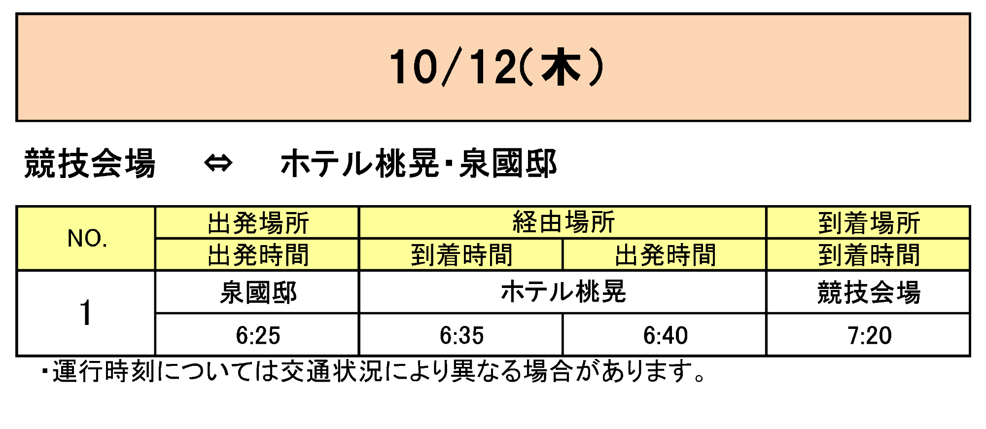 出水市方面から会場行きのバス時刻表その4