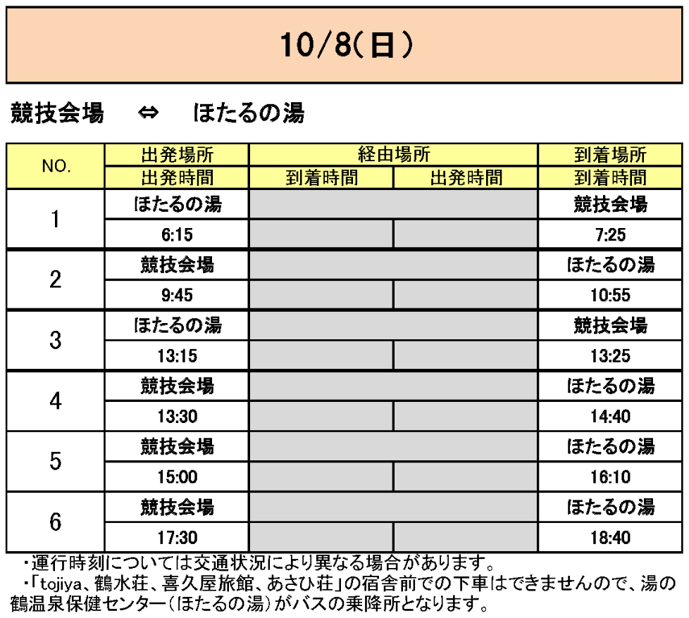 水俣市方面から会場行きのバス時刻表その2