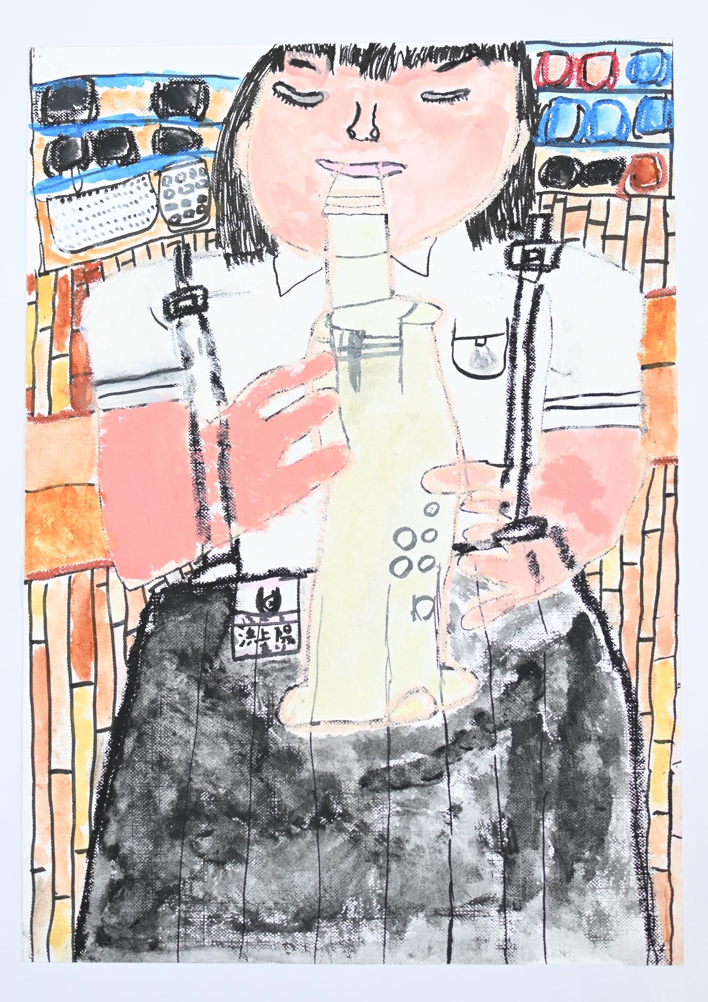 第27回あくね洋画展 阿久根市議会議長賞 浜上 陽まりの作品「はじめてのリコーダー」の画像