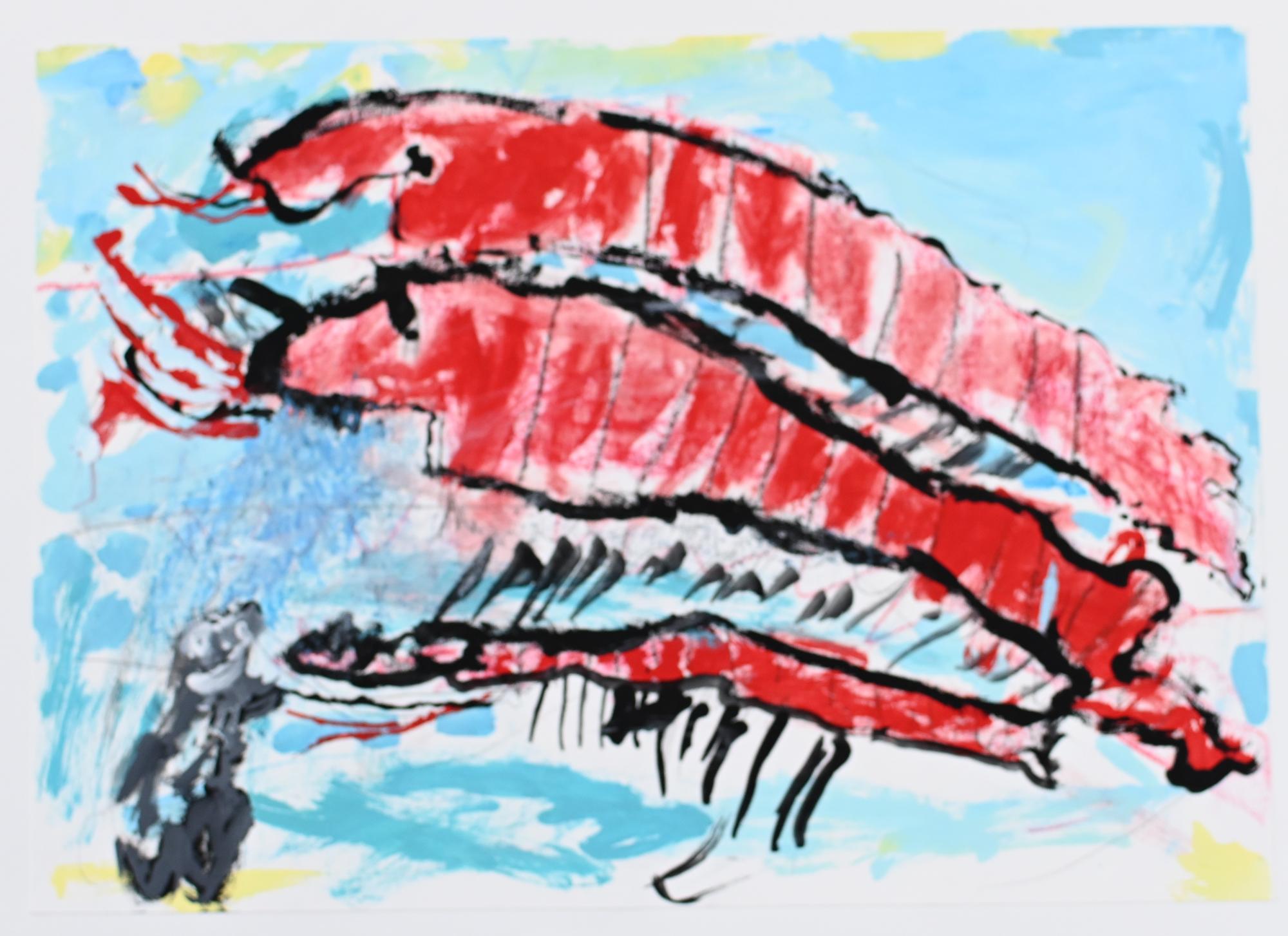 第27回あくね洋画展 鹿児島県美術協会賞 スタイナー アーロの作品「多いなえびをとったよ」の画像