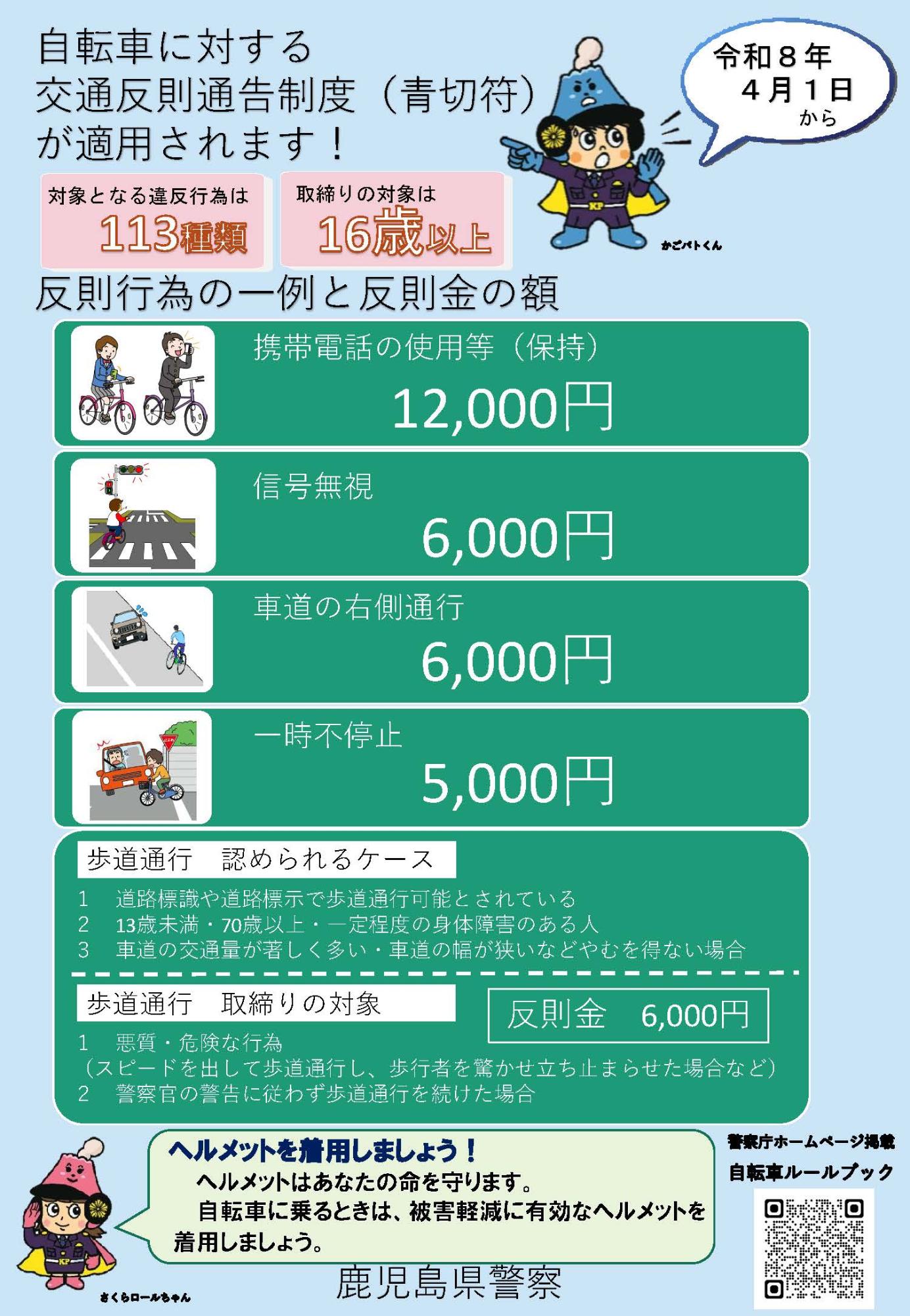 自転車に対する交通反則通告制度（青切符）のチラシ