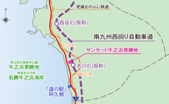 サンセット牛之浜景勝地の位置図